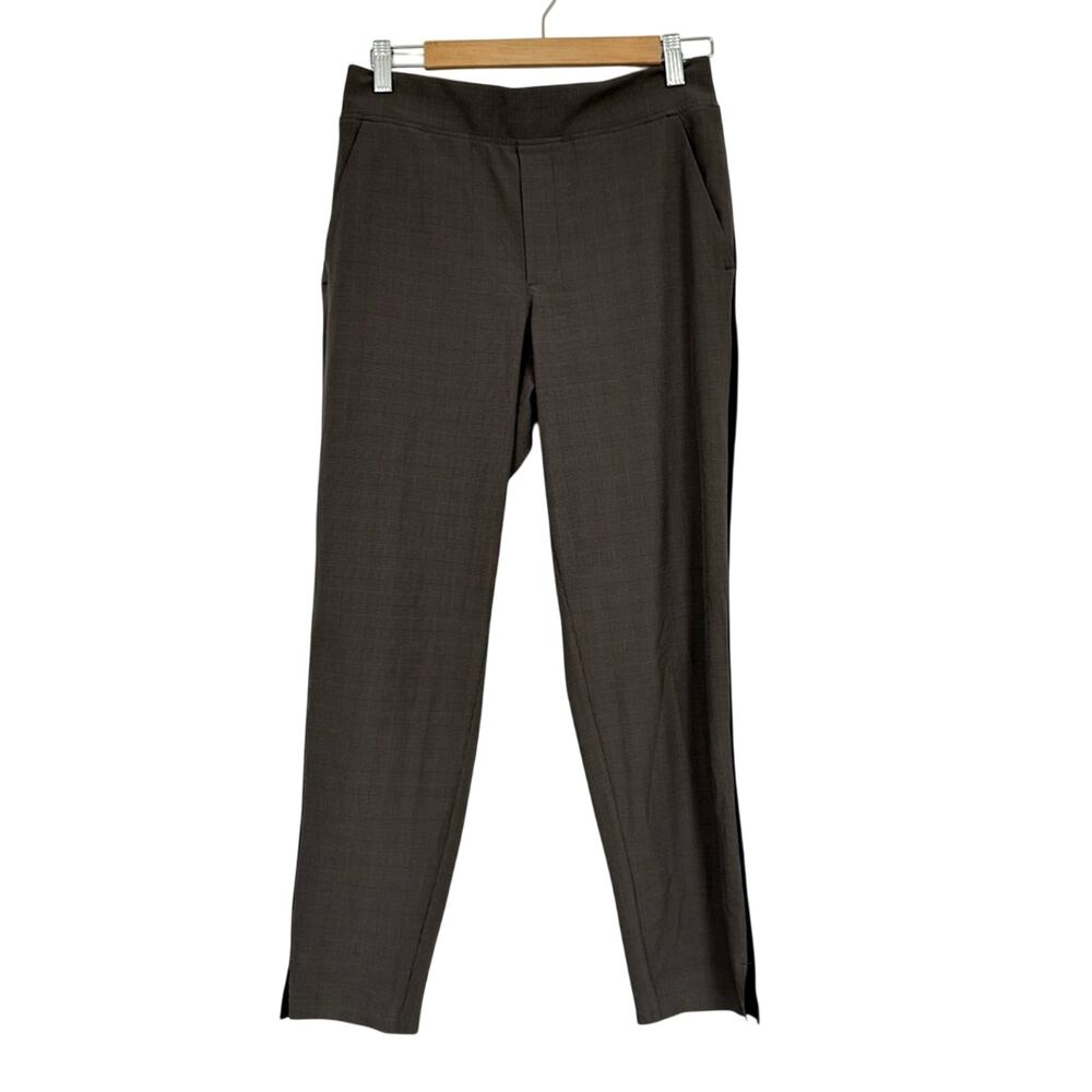 Athleta Brown Micro Plaid Brooklyn Ankle Pants Womens 4 Slim Trouser Classic